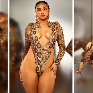 Natural Snake Plunge Bodysuit